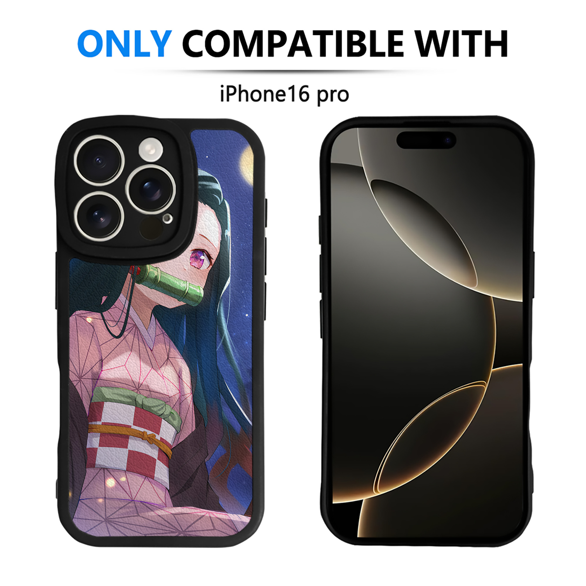 （画像用） 鬼滅の刃（きめつのやいば）竈門 禰󠄀豆子／かまど ねずこ Kamado Nezuko 【iPhone 16シリーズ対応】シリコンスマホケース（レザー調） 材質：シリコン